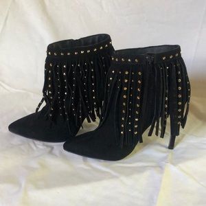 Express Studded Fringe Ankle Booties with 4” heel